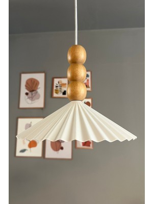 Allians Rustik Beyaz Metal Ahşap Üç Boncuk E27 Sarkıt Avize