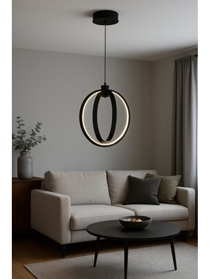 Allians Şık Yuvarlak Siyah LED Avize, Modern ve Estetik Aydınlatma Parçası