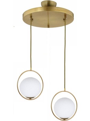 Allians Modern Beyaz Glop Camlı Daire Model Ikili Gold Sarkıt Avize