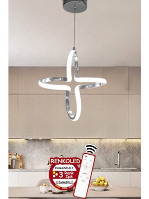 Allians 3 Renk Işıklı Modern Sarkıt LED Avize, Krom Kasa, Şık ve Şık Tasarım