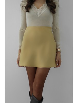 Havoş Sarı Magali Mini Saten Etek