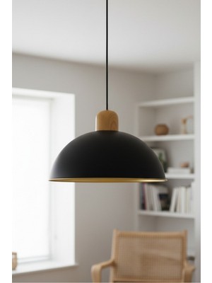 Allians Siyah Metal ve Ahşap Sarkıt Avize, Modern Mutfak ve Salon Aydınlatması