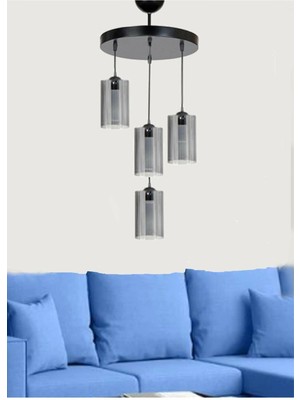 Allians Modern Dörtlü Füme Hakiki Cam Sarkıt Avize, Şık ve Şık Aydınlatma