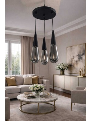 Allians Şık 14 Duvarlı Kapalı Camlı 3'lü Sarkıt Avize, Modern ve Zarif Tasarım