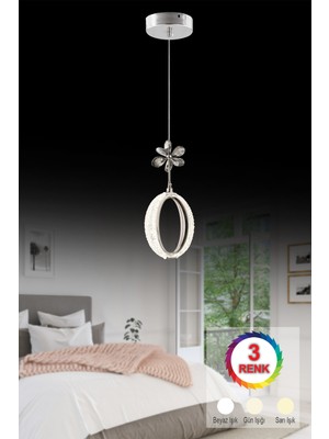 Allians Modern Gümüş Tekli Ledli Avize, Kumandalı, 3 Renk Seçenekli