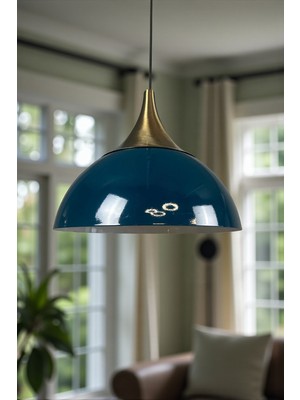 Allians Deniz Yeşili Avize Tekli Sarkıt Eskitme Kubbe Başlık Salon ve Mutfak Dekoru