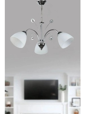 Allians Şık Modern Gri Boyalı Üçlü Avize, Beyaz Cam Detaylı, Evinize Zarafet Katın