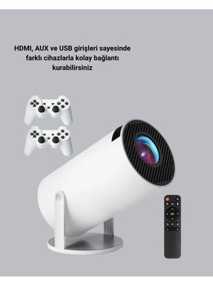 Ucuz Tekno 4K Wi-Fi 6 Projeksiyon Cihazı – 10.000+ Oyun Desteği, Kablosuz Bağlantı ve Çoklu Giriş Portları
