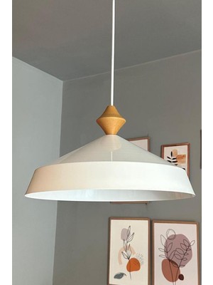 Allians Modern Beyaz Sarkıt Avize, Ahşap Detaylı, Restoran ve Salon Dekoru