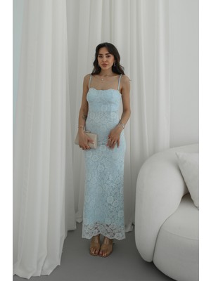 Havoş Bebe Mavisi Kulplu Dantelli Askılı Elbise