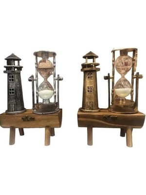 Ucuz Tekno Deniz Feneri Kum Saati Ahşap Görünümlü Vintage Tarz Biblo