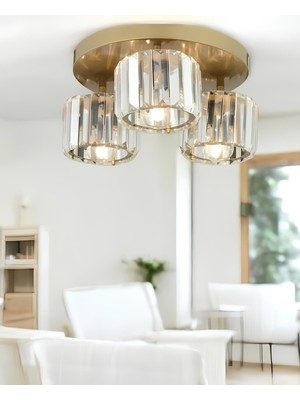 Allians Modern Kristal Taşlı Üçlü Tavana Avize, Salon ve Oturma Odası Dekoru