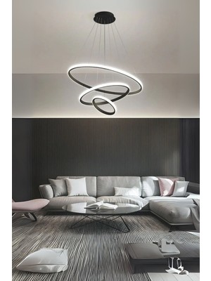 Allians Modern Siyah Kasa Beyaz LED 3'lü Avize, Şık ve Parlak Aydınlatma