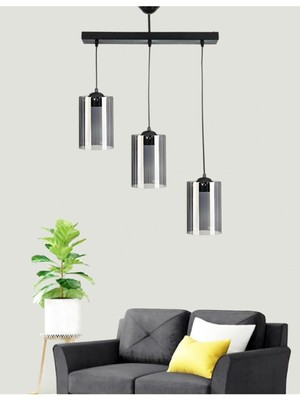 Allians Şık Modern Spor Üçlü Füme Cam Sarkıt Avize, Eşsiz Aydınlatma Tasarımı