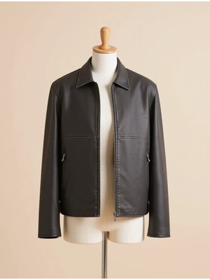 LC Waikiki Siyah Deri Görünümlü Mont Erkek Standart Kalıp M Modeli Günlük Kullanım İçin