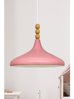 Allians Pembe Ahşap Boncuklu Tekli Avize Sarkıt, Zarif ve Şık Tasarım