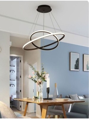 Allians Siyah 2'li Süper Ledli Modern Avize, Mutfak ve Oturma Odası Dekoru