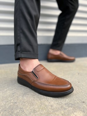 Joy Ayakkabı JY0410 Classique Bağcıksız Cilt Erkek Günlük Klasik Ayakkabı Cst - Kahverengi