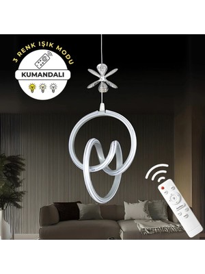 Allians Yaren Gri Kumandalı 3 Renk Ledli Krom Çizgili Kelebek Sarkıt Avize
