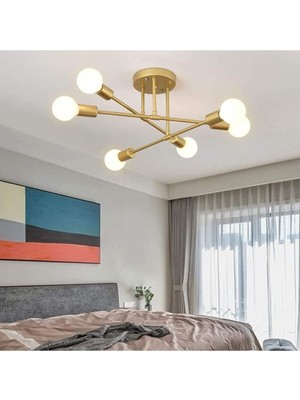 Allians 6'lı Örümcek Çapraz Tavan Avizesiz Gold Eskitme Modern Tasarım