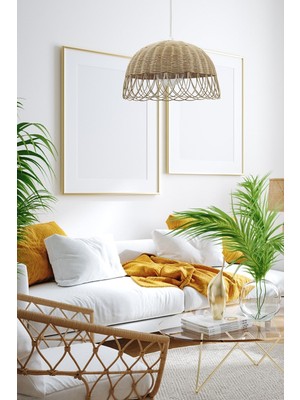 Allians El Yapımı Bambu ve Rattan Sarkıt Avize, Bohem Tarz Işıklık