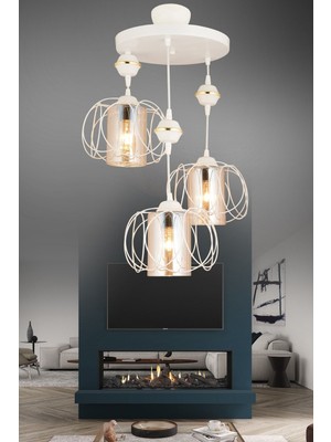 Allians Şık Beyaz 3'lü Safir Aşağı Bakan Avize, Modern ve Zarif Tasarım