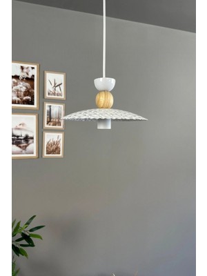 Allians Modern Beyaz Metal Avize, Ahşap Şapka, Mutfak Sarkıt Aydınlatma