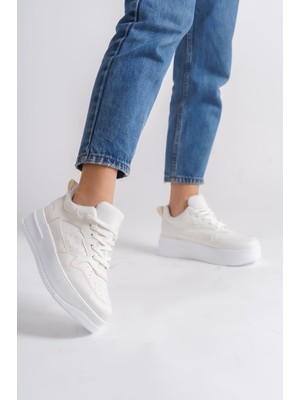 Joy Ayakkabı Alessı Bağcıklı Ortopedik Taban Kadın Sneaker Spor Ayakkabı Cbt - Kırık Beyaz