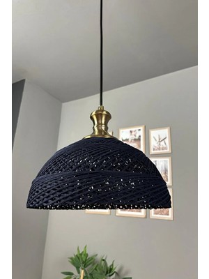 Allians El Yapımı Bohem Jüt Eskitme Tekli Avize, Lacivert Renk, Şık Tasarım