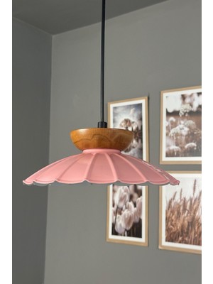 Allians Pembe Ahşap Tabak ve Metal Sarkıt Aydınlatma, Modern Dekorasyon Parçası