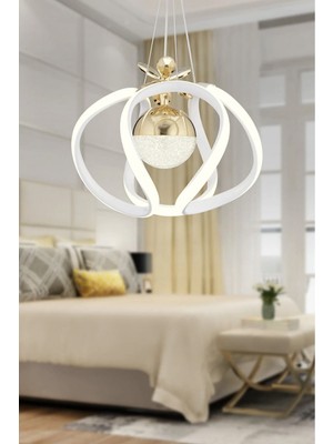 Allians Altı Kollu Beyaz Gold Modern Sarkıt LED Avize, Şık ve Parlak Aydınlatma