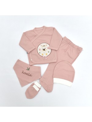 Zeynuko Bebek Koala Desenli %100 Pamuk 5'li 0-3 Ay Yenidoğan Hastane Çıkışı Zıbın Seti