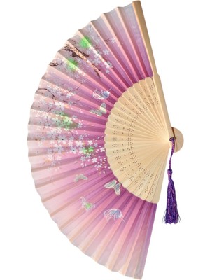 Yelpaze Dünyası Yelpaze Bambu Kelebek ve Çiçek Desenli