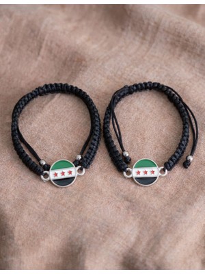Zaytoon 2\'lu Suriye Yeni Bayrağı Yuvarlak Ipli Ayarlanabilir El Bilekliği A300027-02