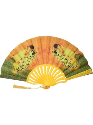 Yelpaze Dünyası Gustav Klimt-The Kiss Anı Kartı 42 cm Açık 23 cm Kapalı Şık Tasarım