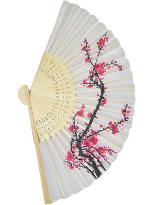 Yelpaze Dünyası Yelpaze Bambu Çiçekli Beyaz