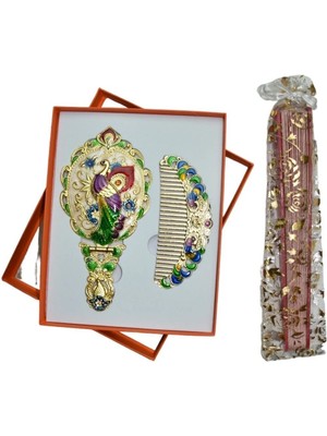 Yelpaze Dünyası Anneler Gününe Özel Nostaljik Hediyelik Ayna Tarak Yelpaze Seti