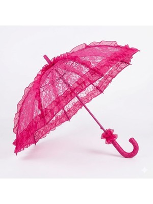 Ceyyiz Viktorya Tarzı Fuşya Dantel Şemsiye – Gelin ve Nişan Için Dekoratif Güneş Şemsiyesi