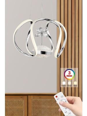 Allians Modern Kumandalı Gümüş Bigie Kasalı Renkli LED Avize
