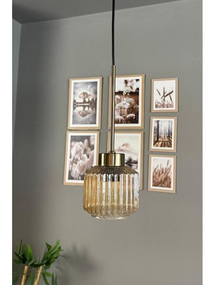 Allians Şık Cam Bal Rengi Tekli Eskitme Sarkıt Avize, Retro Salon Aydınlatması