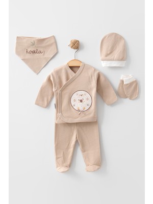 Zeynuko Bebek Koala Desenli %100 Pamuk 5'li 0-3 Ay Yenidoğan Hastane Çıkışı Zıbın Seti