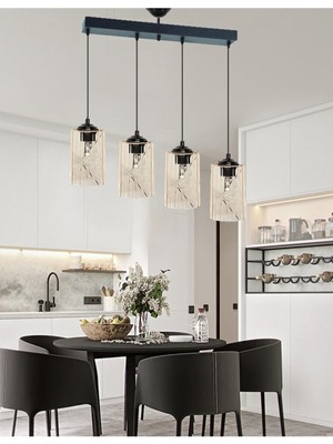 Allians Şık 4'lü Sıralı Lüx Avize, Mutfak, Salon ve Yemek Odası Için Parlak Aydınlatma