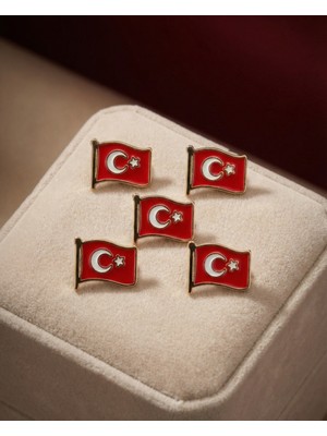 Zaytoon 5\'lu Türkiye Bayarğı Simgesi Altın Renkli Özel Tasarımlı Unisex Yaka Rozeti A300018-05