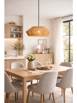 Allians Bohem Hasır Doğal Avize, Modern Tarz, Rustik Tasarım, 35 cm Genişlik