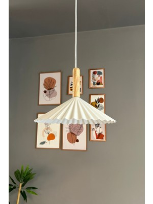 Allians Modern Beyaz Metal Sarkıt Avize, Ahşap Detaylı, Rustik ve Şık Aydınlatma