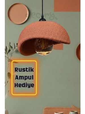 Allians Kiremit Renk Beton Görünümlü Tekli Sarkıt Avize, Bohem Tarzı Modern Aydınlatma