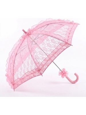 Ceyyiz Şeker Pembe Komple Dantelli Gelin ve Nişan Şemsiyesi - Fotoğraf Aksesuarı