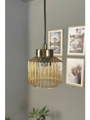 Allians Cam Bal Rengi Tekli Avize, Retro Sarkıt, Salon ve Oturma Odası Aydınlatması