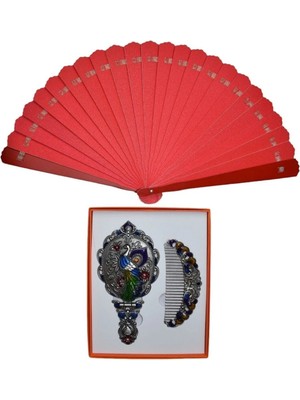 Yelpaze Dünyası Anneler Gününe Özel Nostaljik Hediyelik Ayna Tarak Yelpaze Seti