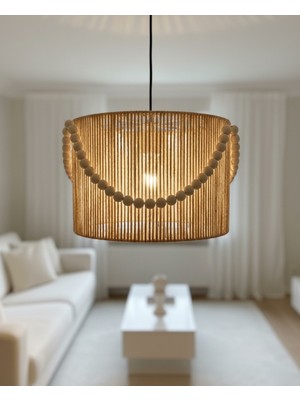 Allians Şık Ahşap Boncuklu Bohem Avize, Oturma Odası ve Balkon Dekoru